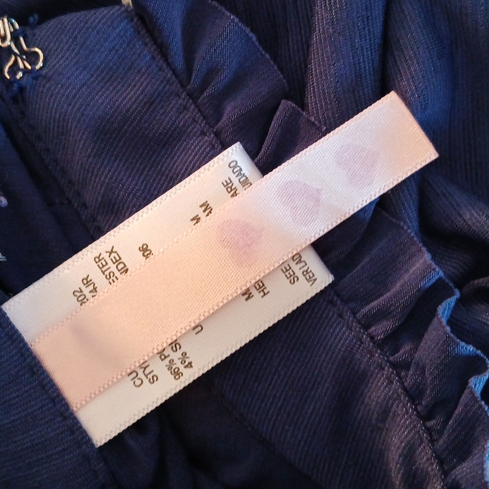 Navy Blue Ruffled Cut Out Blouse with Mandarin Collar size M - Picture 6 of 8